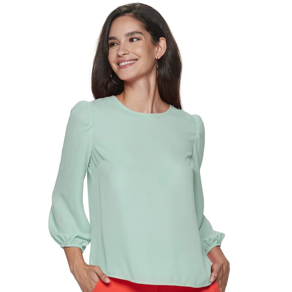 NEW Apt 9‎ Green L Puff Sleeve Top